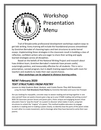 Workshop  Presentation  Menu  Trail of Breadcrumbs professional development workshops explore ways