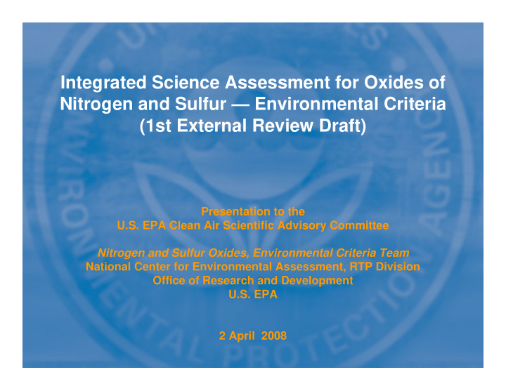 integrated science assessment for oxides of nitrogen and