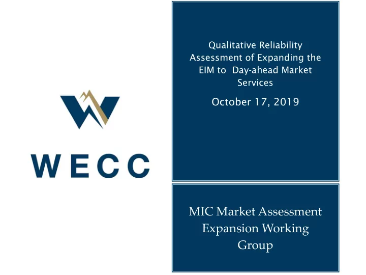 mic market assessment expansion working group overview of