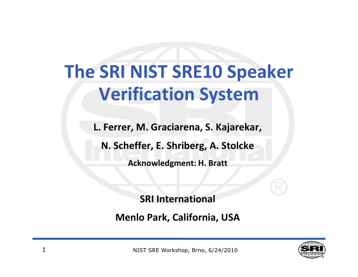 the sri nist sre10 speaker verification system