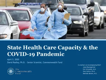 State Health Care Capacity &amp; the  COVID-19 Pandemic  April 3, 2020  David Radley, Ph.D.