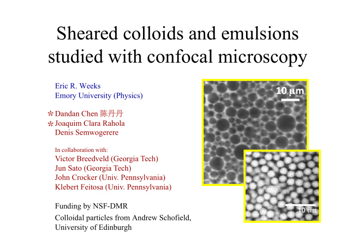 sheared colloids and emulsions studied with confocal