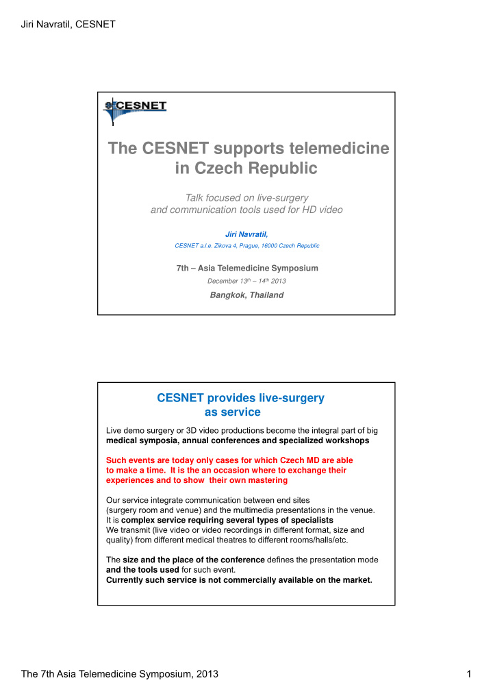 the cesnet supports telemedicine in czech republic