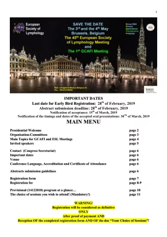 IMPORTANT DATES Last date for Early Bird Registration:  28 th of February, 2019 Abstract submission