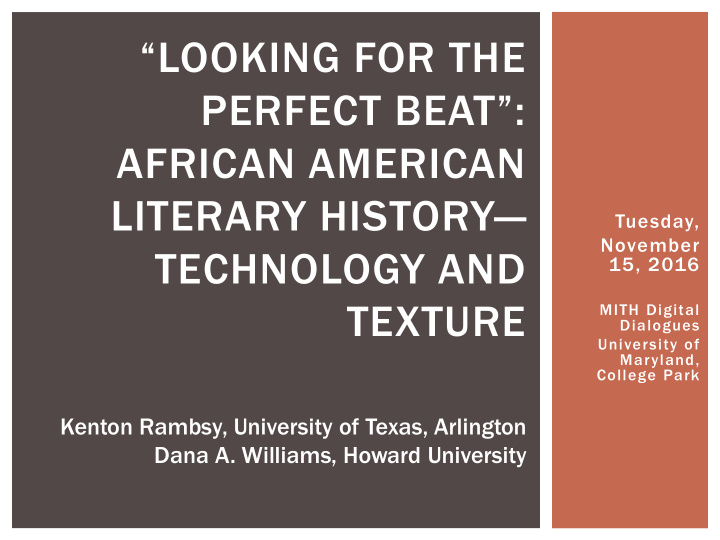 looking for the perfect beat african american literary