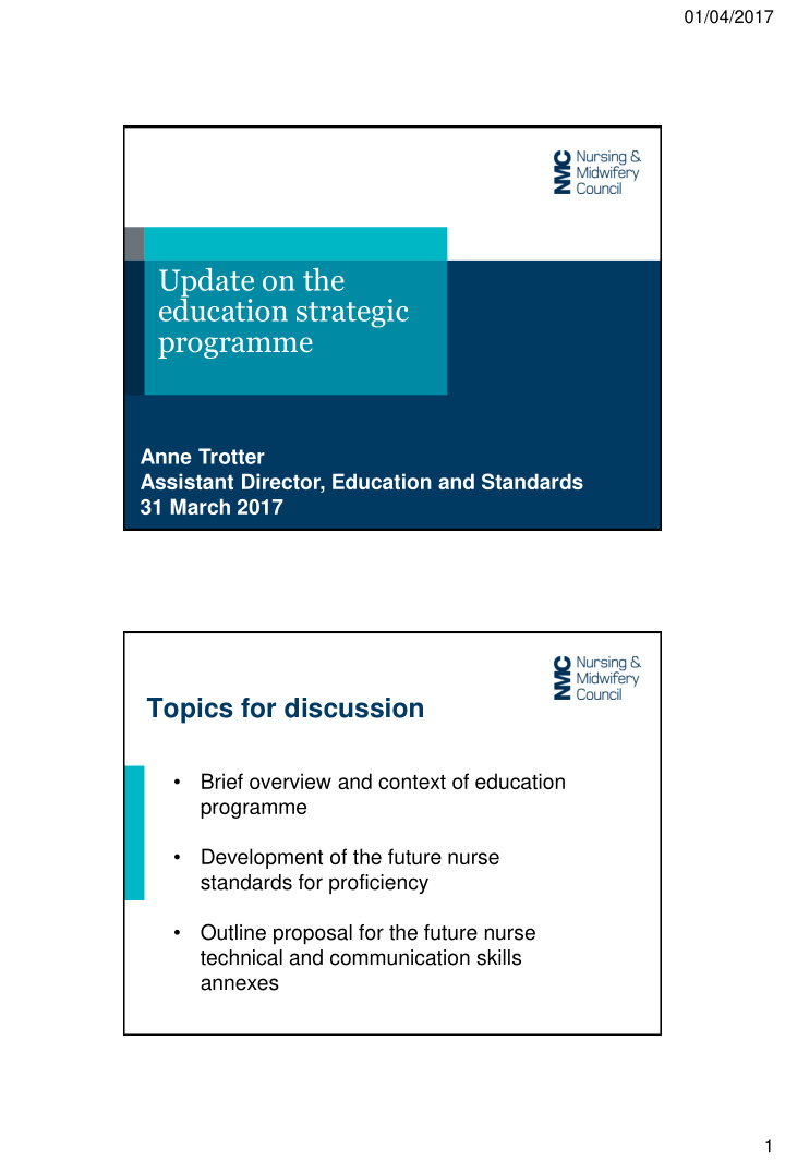 update on the education strategic programme