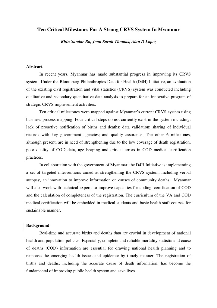 ten critical milestones for a strong crvs system in