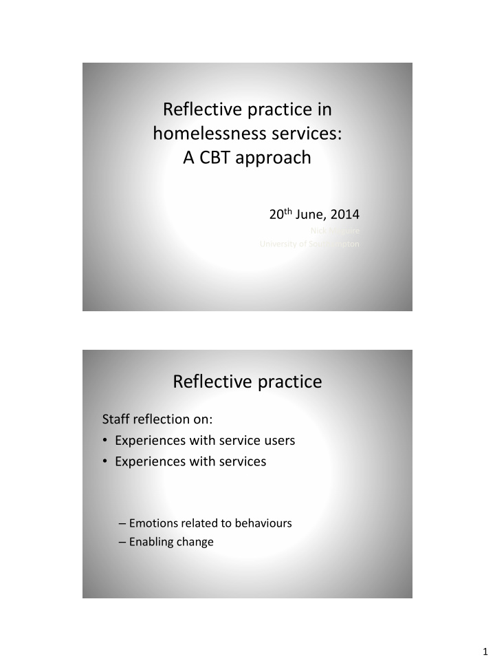 reflective practice in homelessness services a cbt