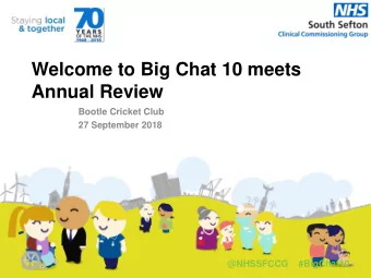 Welcome to Big Chat 10 meets  Annual Review  Bootle Cricket Club  27 September 2018  @NHSSFCCG