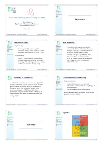 Isometries  WIMS  Marina Cazzola  Dipartimento di Matematica e Applicazioni  Universit`  a di