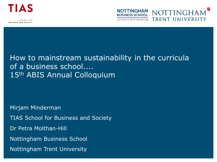 how to mainstream sustainability in the curricula of a