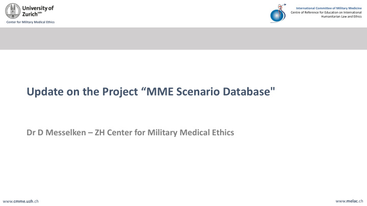 update on the project mme scenario database