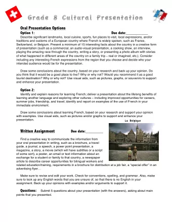 Oral Presentation Options  Option 1:  Due date:__________  Describe significant landmarks, local