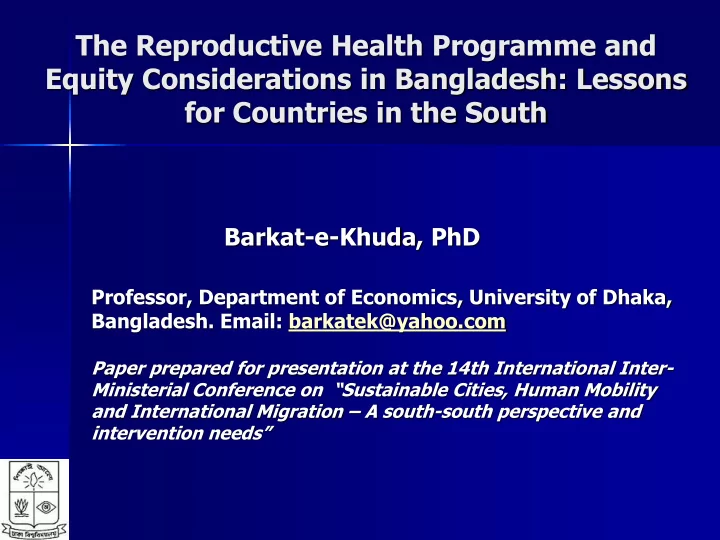 barkat e khuda phd professor department of economics
