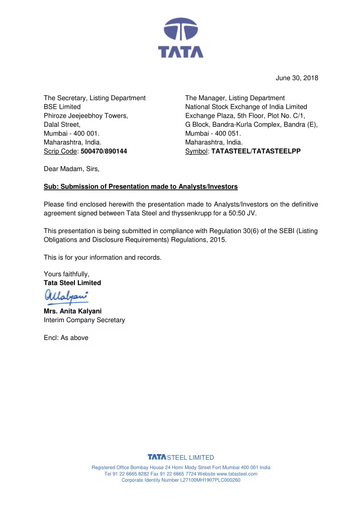 june 30 2018 the secretary listing department the manager