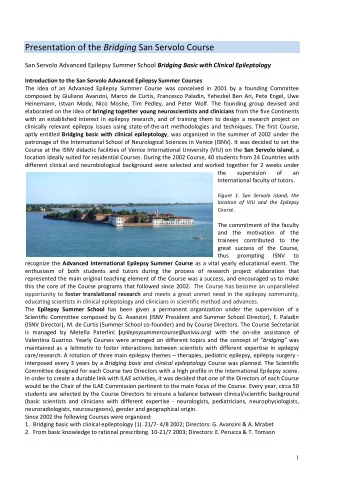 Presentation of the Bridging San Servolo Course San Servolo Advanced Epilepsy Summer School