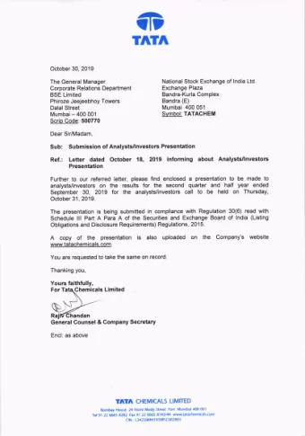 T  A  T  A  October 30, 2019  N  a  t  i  o  n  a  l  S  t  o  c  k  E  x  c  h  a  n  g  e  o  f