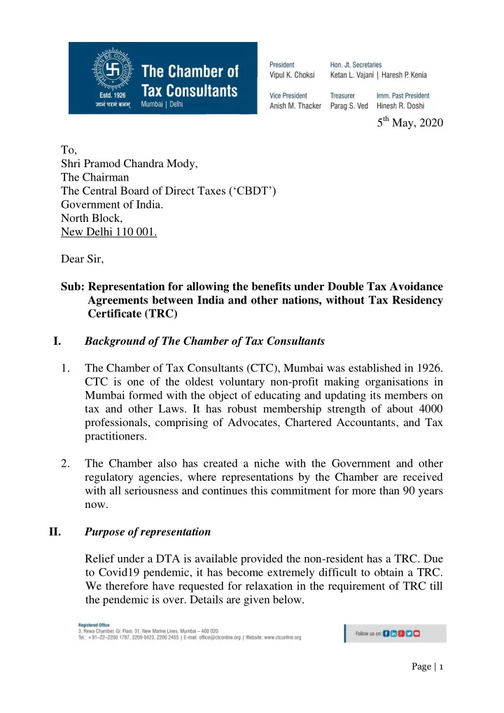 5 th may 2020 to shri pramod chandra mody the chairman