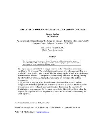 THE LEVEL OF FOREIGN RESERVES IN EU ACCESSION COUNTRIES  Jerome Vacher  IMF Institute  Paper