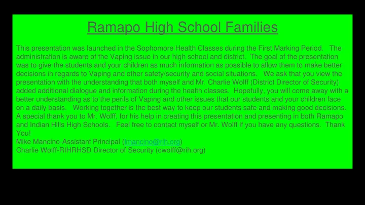 ramapo high school families
