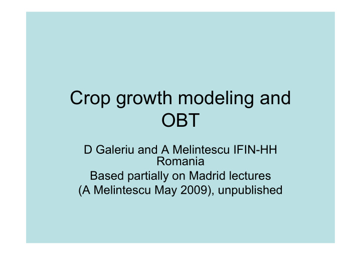 crop growth modeling and obt