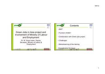 Green Jobs in Asia project and  Function of BMET  involvement of Ministry of Labour