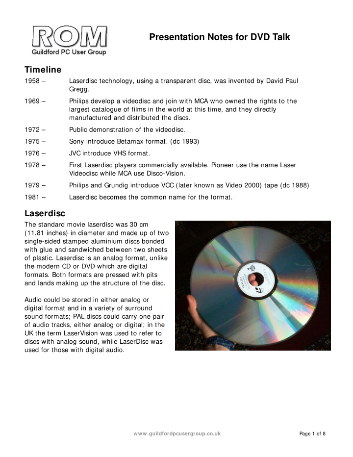 presentation notes for dvd talk