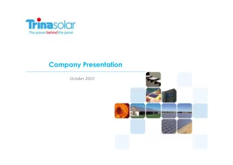 Company Presentation  October 2010  Disclaimers &amp; Safe Harbour Statement  This presentation