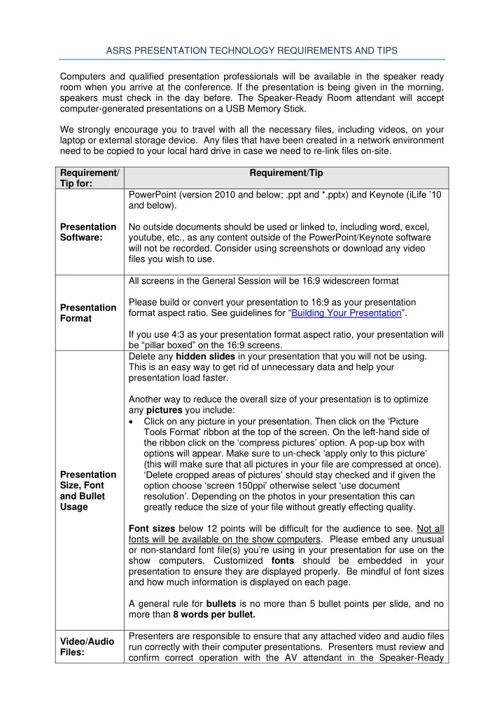 asrs presentation technology requirements and tips