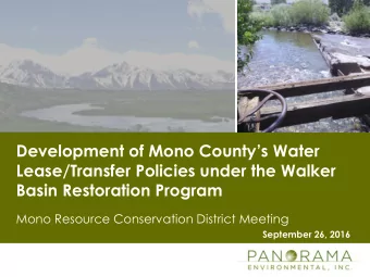 Lease/Transfer Policies under the Walker  Basin Restoration Program  Mono Resource Conservation