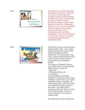 Menu  provides an avenue for ODE to  Documentation  introduce the recently released USDA  and