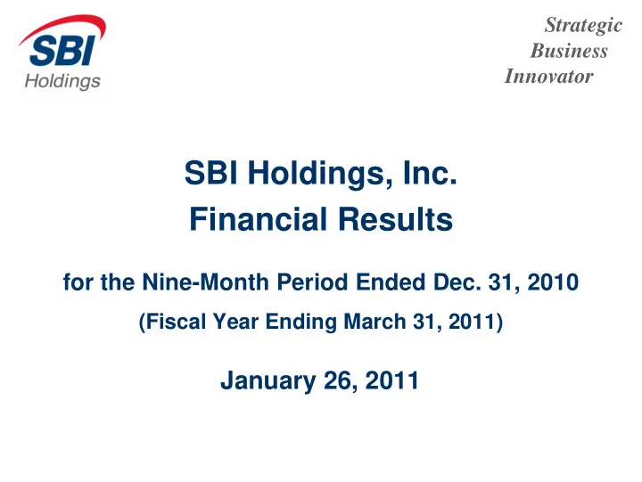 sbi holdings inc financial results