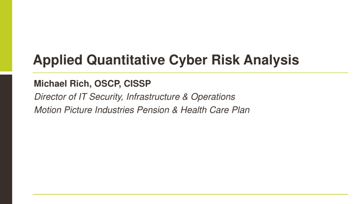 applied quantitative cyber risk analysis