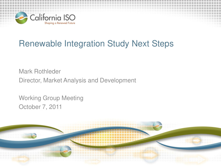 renewable integration study next steps