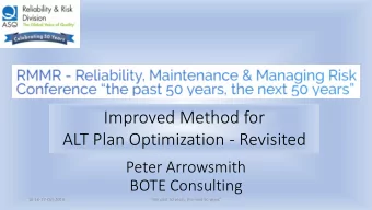 Improved Method for  Title  ALT Plan Optimization - Revisited  Peter Arrowsmith  BOTE Consulting