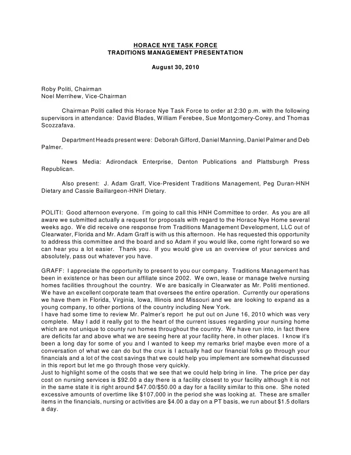 horace nye task force traditions management presentation