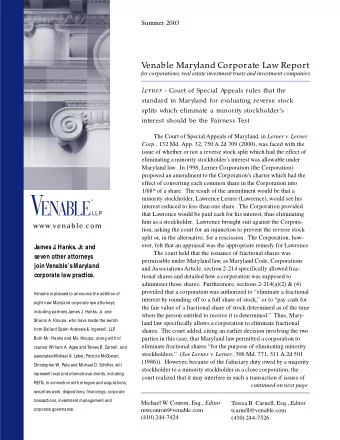 V  enable Maryland Corporate Law Report  for corporations, real estate investment trusts and