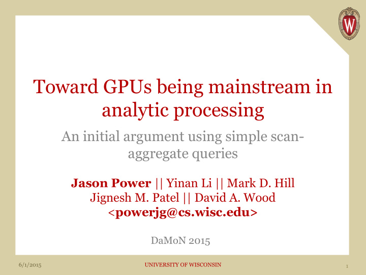 toward gpus being mainstream in analytic processing