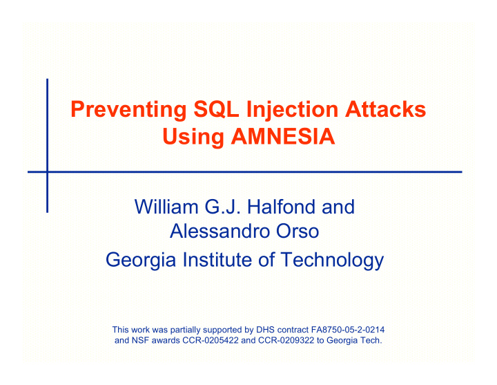 preventing sql injection attacks using amnesia