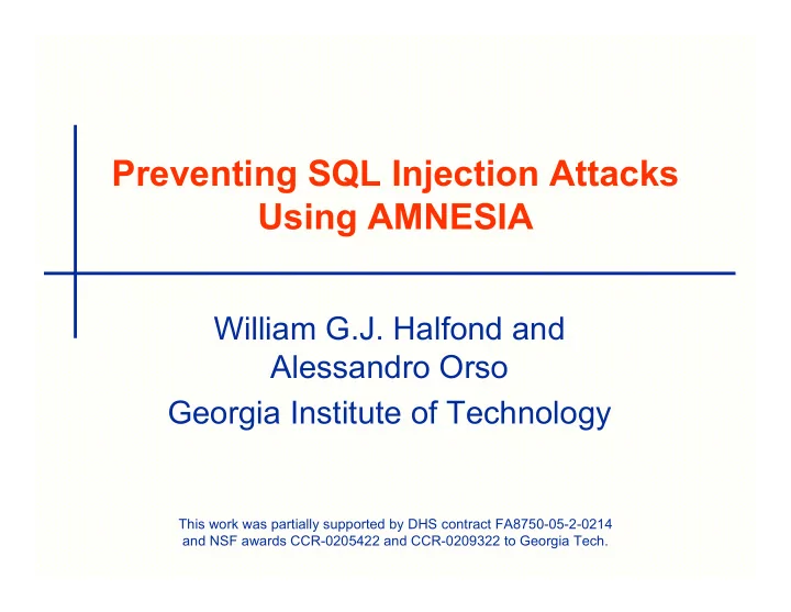 preventing sql injection attacks using amnesia
