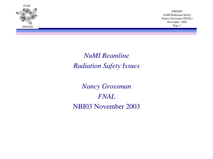 numi beamline radiation safety issues nancy grossman fnal