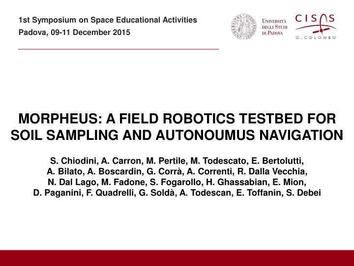 morpheus a field robotics testbed for