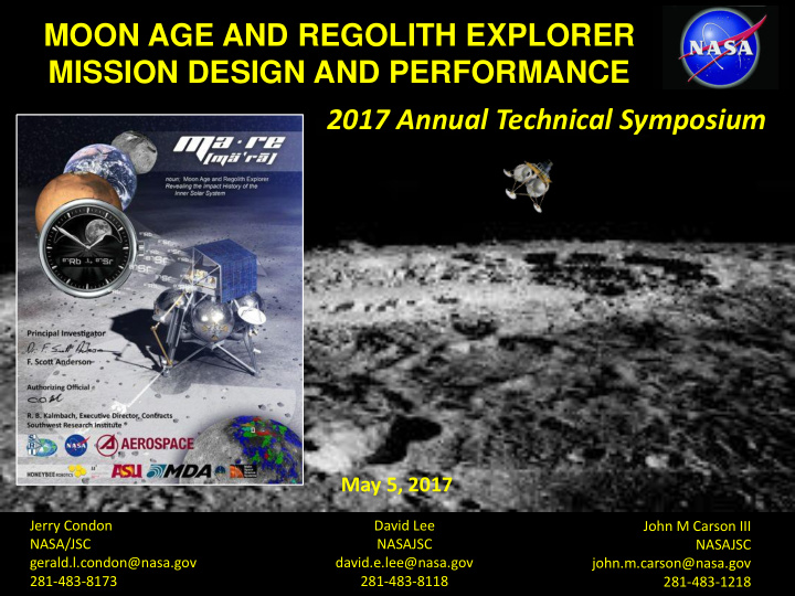 moon age and regolith explorer mission design and