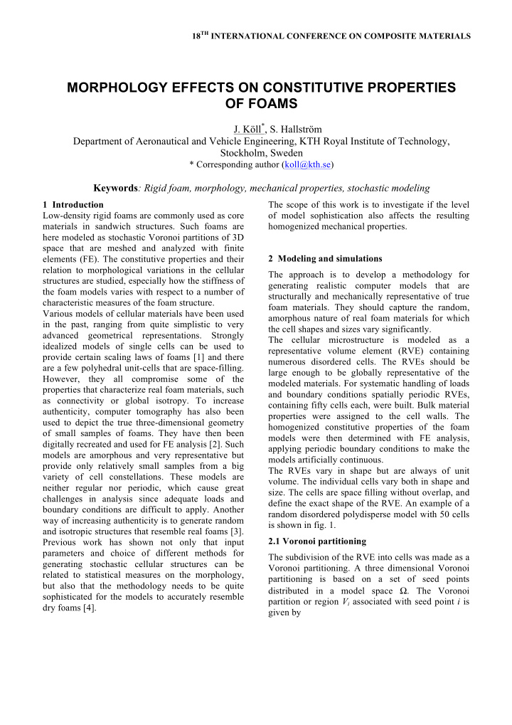 morphology effects on constitutive properties of foams