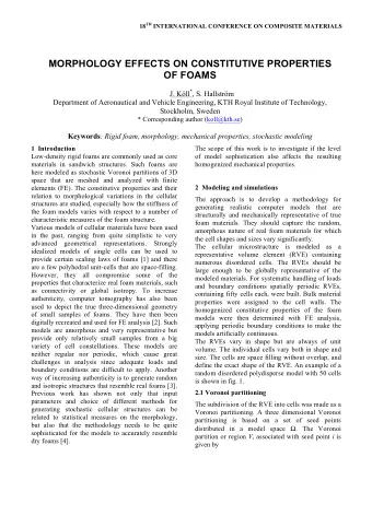 MORPHOLOGY EFFECTS ON CONSTITUTIVE PROPERTIES  OF FOAMS J. Kll * , S. Hallstrm  Department of