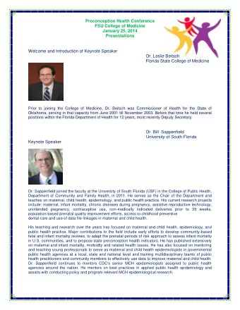 Preconception Health Conference  FSU College of Medicine  January 25, 2014  Presentations  Welcome