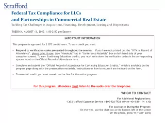 Federal Tax Compliance for LLCs  and Partnerships in Commercial Real Estate  Tackling Tax