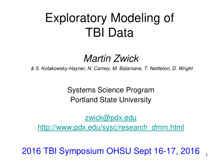 exploratory modeling of tbi data