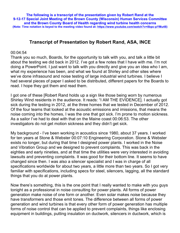 transcript of presentation by robert rand asa ince