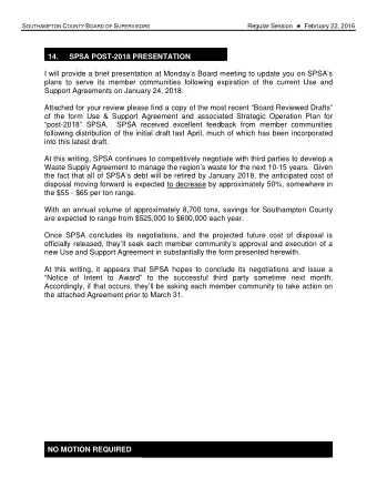 S OUTHAMPTON C OUNTY B OARD OF S UPERVISORS Regular Session i February 22, 2016  14.  SPSA